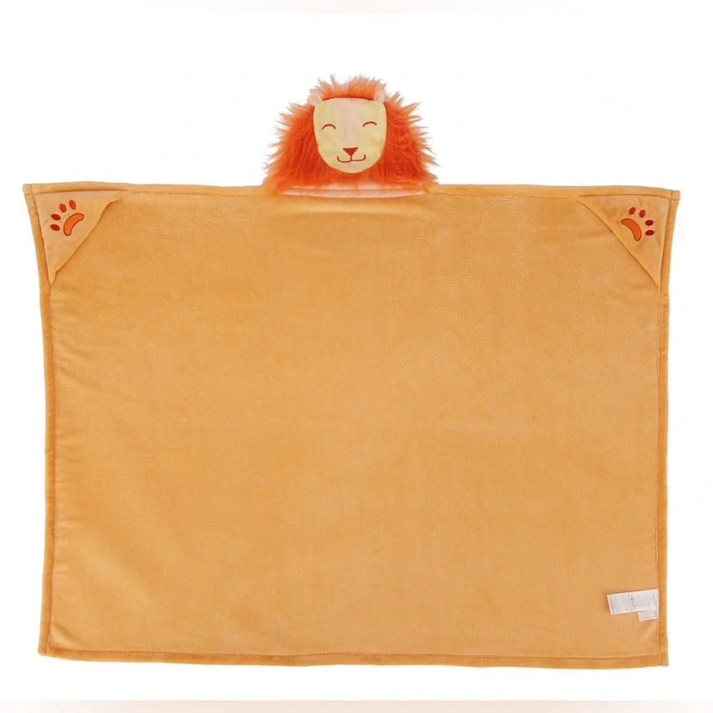 Amazon Basics Kids Lions Soft Hooded Wearable Blanket - Orange Lion, 43 in x 55